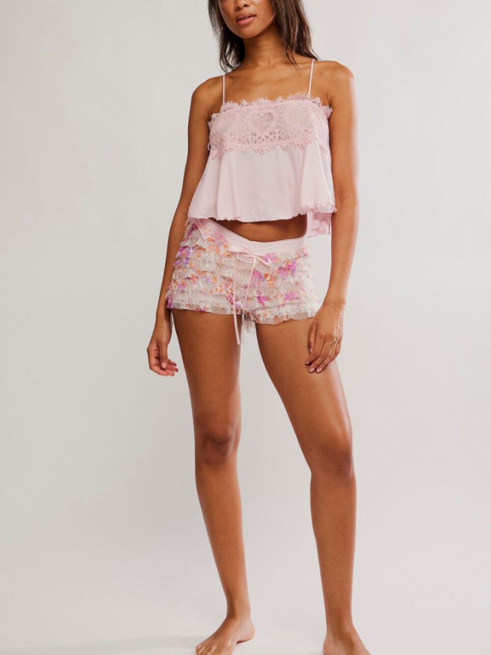 🆕 FREE PEOPLE Feeling For Lace Printed Shorties / Petal Pink Combo - Picture 2 of 5